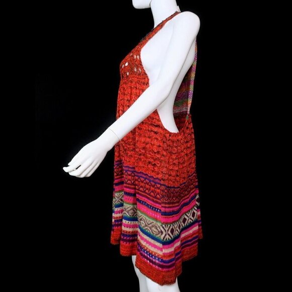 Free People Rare Hearts Tunic Top Knit Mini Dress Crochet Boho Women's Medium - Picture 4 of 6